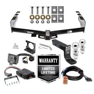 Trailer Hitch Brake Control and Wiring Kit For 99-13 Chevy Silverado GMC Sierra 1500 HD 99-04 2500 LD (07-07 Classic) Standard or Step Bumper w/ Dual 2" and 2- 5/16" Ball 4" Drop Mount 7-Way Pin Blade RV Controller