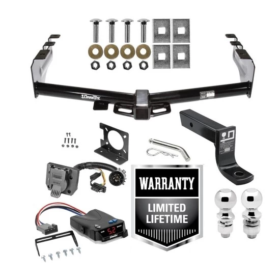 Trailer Hitch Brake Control and Wiring Kit For 99-13 Chevy Silverado GMC Sierra 1500 HD 99-04 2500 LD (07-07 Classic) Standard or Step Bumper w/ Dual 2" and 2- 5/16" Ball 4" Drop Mount 7-Way Pin Blade RV Controller