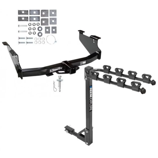Trailer Tow Hitch w/ 4 Bike Rack For 03-10 Dodge Ram 1500 2500 3500 Except OEM Hitch or Cab & Chassis tilt away adult or child arms fold down carrier