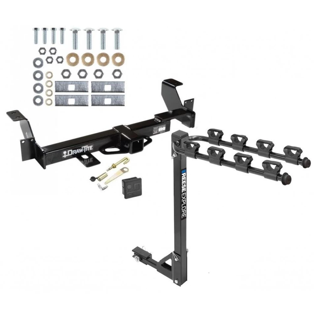 Trailer Tow Hitch w/ 4 Bike Rack For 01-05 Pontiac Aztek 02-07 Buick Rendezvous tilt away adult or child arms fold down carrier w/ Lock and Cover