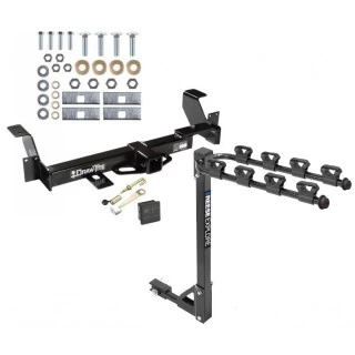 Trailer Tow Hitch w/ 4 Bike Rack For 01-05 Pontiac Aztek 02-07 Buick Rendezvous tilt away adult or child arms fold down carrier w/ Lock and Cover