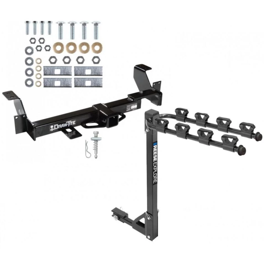 Trailer Tow Hitch w/ 4 Bike Rack For 01-05 Pontiac Aztek 02-07 Buick Rendezvous tilt away adult or child arms fold down carrier