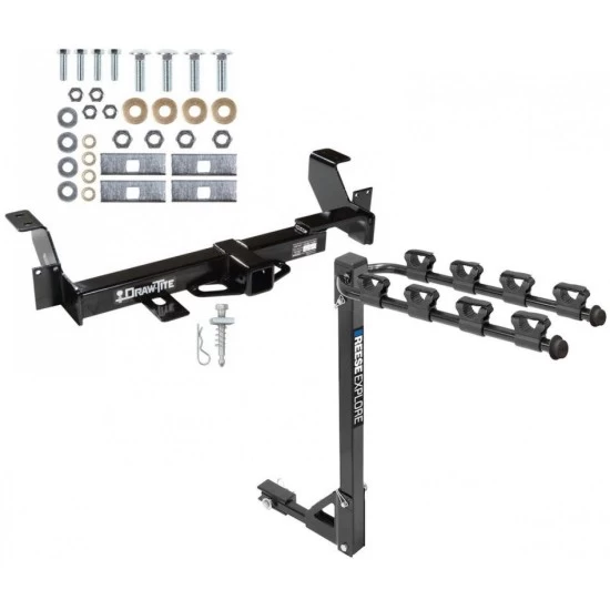Trailer Tow Hitch w/ 4 Bike Rack For 01-05 Pontiac Aztek 02-07 Buick Rendezvous tilt away adult or child arms fold down carrier