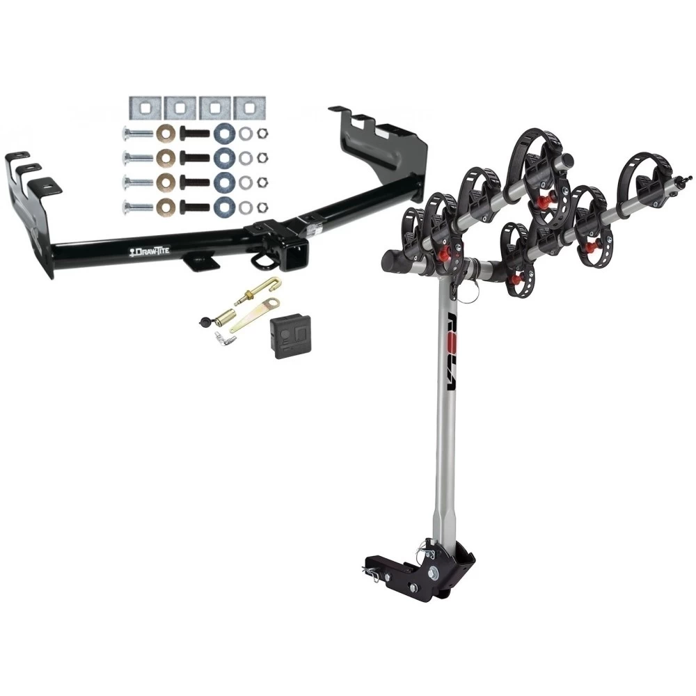 Trailer Tow Hitch For 99-13 Chevy Silverado GMC Sierra 1500 2007 Classic 99-04 2500 LD 01-06 1500 HD 4 Bike Rack w/ Hitch Lock and Cover