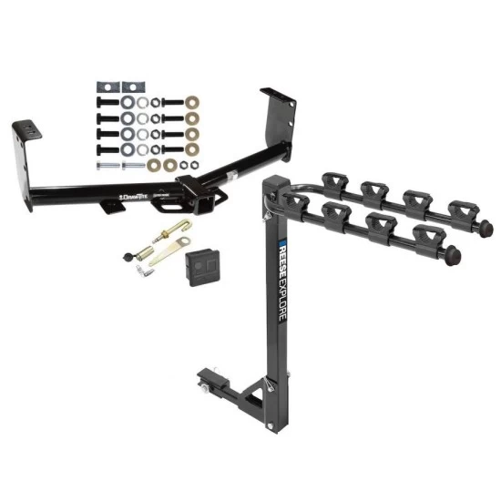 Trailer Tow Hitch w/ 4 Bike Rack For 07-21 Toyota Tundra Except OEM Receiver tilt away adult or child arms fold down carrier w/ Lock and Cover