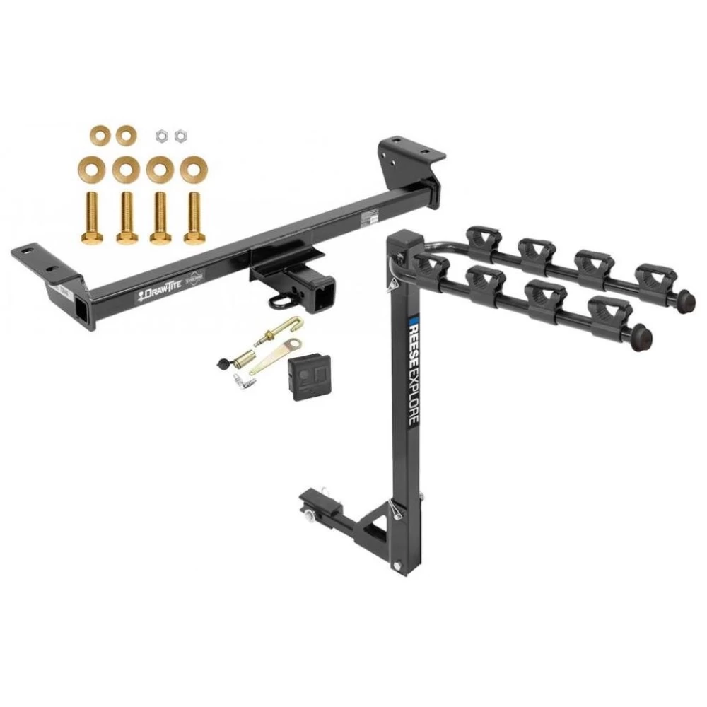 Trailer Tow Hitch w/ 4 Bike Rack For 16-22 Lexus RX350 RX450h tilt away adult or child arms fold down carrier w/ Lock and Cover