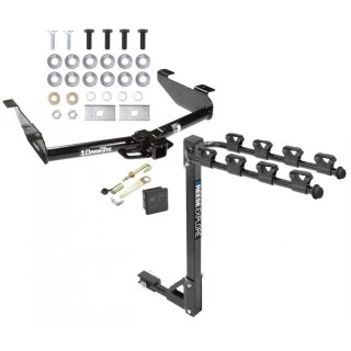 Trailer Tow Hitch w/ 4 Bike Rack For 01-10 Chevy Silverado GMC Sierra 2500 3500 HD 2007 Classic, 6-1/2 & 8 Foot Bed tilt away adult or child arms fold down carrier w/ Lock and Cover