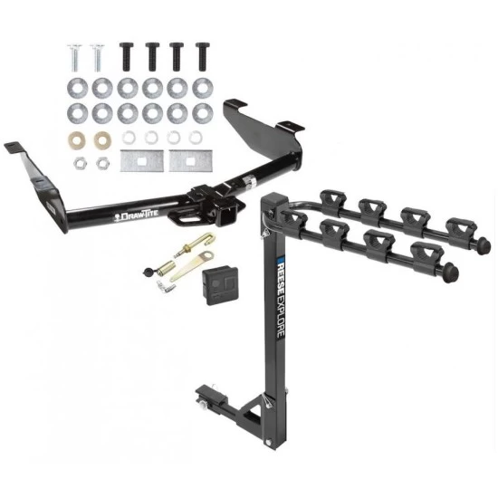 Trailer Tow Hitch w/ 4 Bike Rack For 01-10 Chevy Silverado GMC Sierra 2500 3500 HD 2007 Classic, 6-1/2 & 8 Foot Bed tilt away adult or child arms fold down carrier w/ Lock and Cover