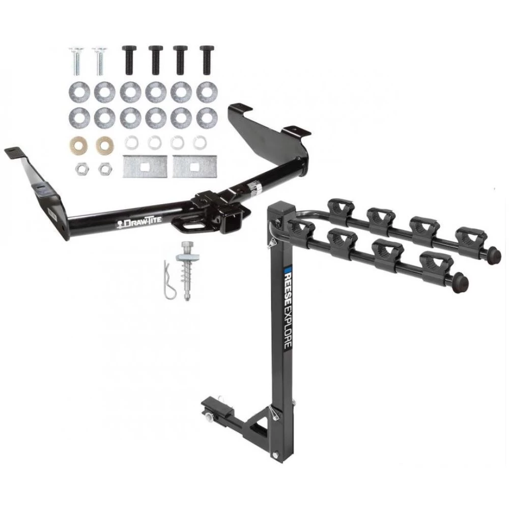 Trailer Tow Hitch w/ 4 Bike Rack For 01-10 Chevy Silverado GMC Sierra 2500 3500 HD 2007 Classic, 6-1/2 & 8 Foot Bed tilt away adult or child arms fold down carrier