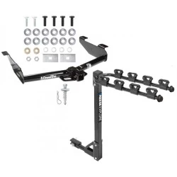 Trailer Tow Hitch w/ 4 Bike Rack For 01-10 Chevy Silverado GMC Sierra 2500 3500 HD 2007 Classic, 6-1/2 & 8 Foot Bed tilt away adult or child arms fold down carrier