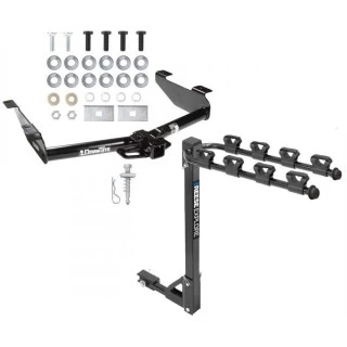Trailer Tow Hitch w/ 4 Bike Rack For 01-10 Chevy Silverado GMC Sierra 2500 3500 HD 2007 Classic, 6-1/2 & 8 Foot Bed tilt away adult or child arms fold down carrier