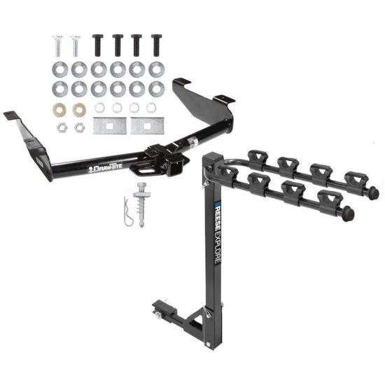 Trailer Tow Hitch w/ 4 Bike Rack For 01-10 Chevy Silverado GMC Sierra 2500 3500 HD 2007 Classic, 6-1/2 & 8 Foot Bed tilt away adult or child arms fold down carrier