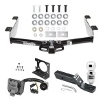Trailer Hitch Package w/ Wiring For 01-10 Chevy Silverado GMC Sierra 2500 HD 3500 HD 07-07 Classic w/ 2" Ball 2" Drop Mount 7-Way Pin Blade RV Class 4