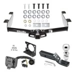 Trailer Hitch Package w/ Wiring For 01-10 Chevy Silverado GMC Sierra 2500 HD 3500 HD 07-07 Classic w/ 2-5/16" Ball 2" Drop Mount 7-Way Pin Blade RV Class 4