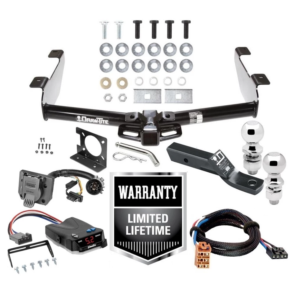 Trailer Hitch Brake Control Wiring Package For 01-10 Chevy Silverado GMC Sierra 2500 HD 3500 HD 07-07 Classic w/ Dual 2" and 2- 5/16" Ball 2" Drop Mount 7-Way Pin Blade RV Controller