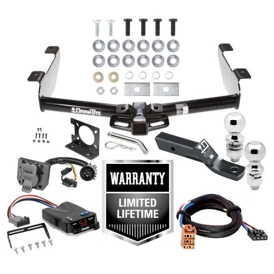 Trailer Hitch Brake Control Wiring Package For 01-10 Chevy Silverado GMC Sierra 2500 HD 3500 HD 07-07 Classic w/ Dual 2" and 2- 5/16" Ball 2" Drop Mount 7-Way Pin Blade RV Controller