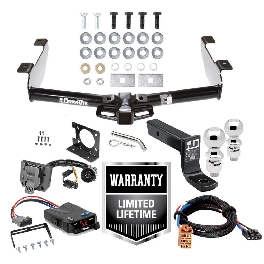 Trailer Hitch Brake Control Wiring Package For 01-10 Chevy Silverado GMC Sierra 2500 HD 3500 HD 07-07 Classic w/ Dual 2" and 2- 5/16" Ball 4" Drop Mount 7-Way Pin Blade RV Controller