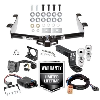 Trailer Hitch Brake Control Wiring Package For 01-10 Chevy Silverado GMC Sierra 2500 HD 3500 HD 07-07 Classic w/ Dual 2" and 2- 5/16" Ball 4" Drop Mount 7-Way Pin Blade RV Controller