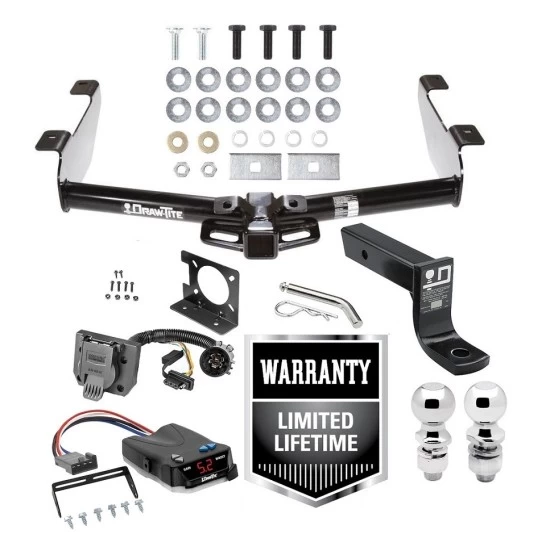 Trailer Hitch Brake Control Wiring Package For 01-10 Chevy Silverado GMC Sierra 2500 HD 3500 HD 07-07 Classic w/ Dual 2" and 2- 5/16" Ball 4" Drop Mount 7-Way Pin Blade RV Controller