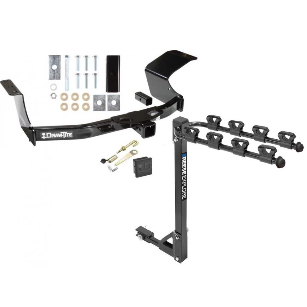 Trailer Tow Hitch w/ 4 Bike Rack For 07-13 Mitsubishi Outlander tilt away adult or child arms fold down carrier w/ Lock and Cover