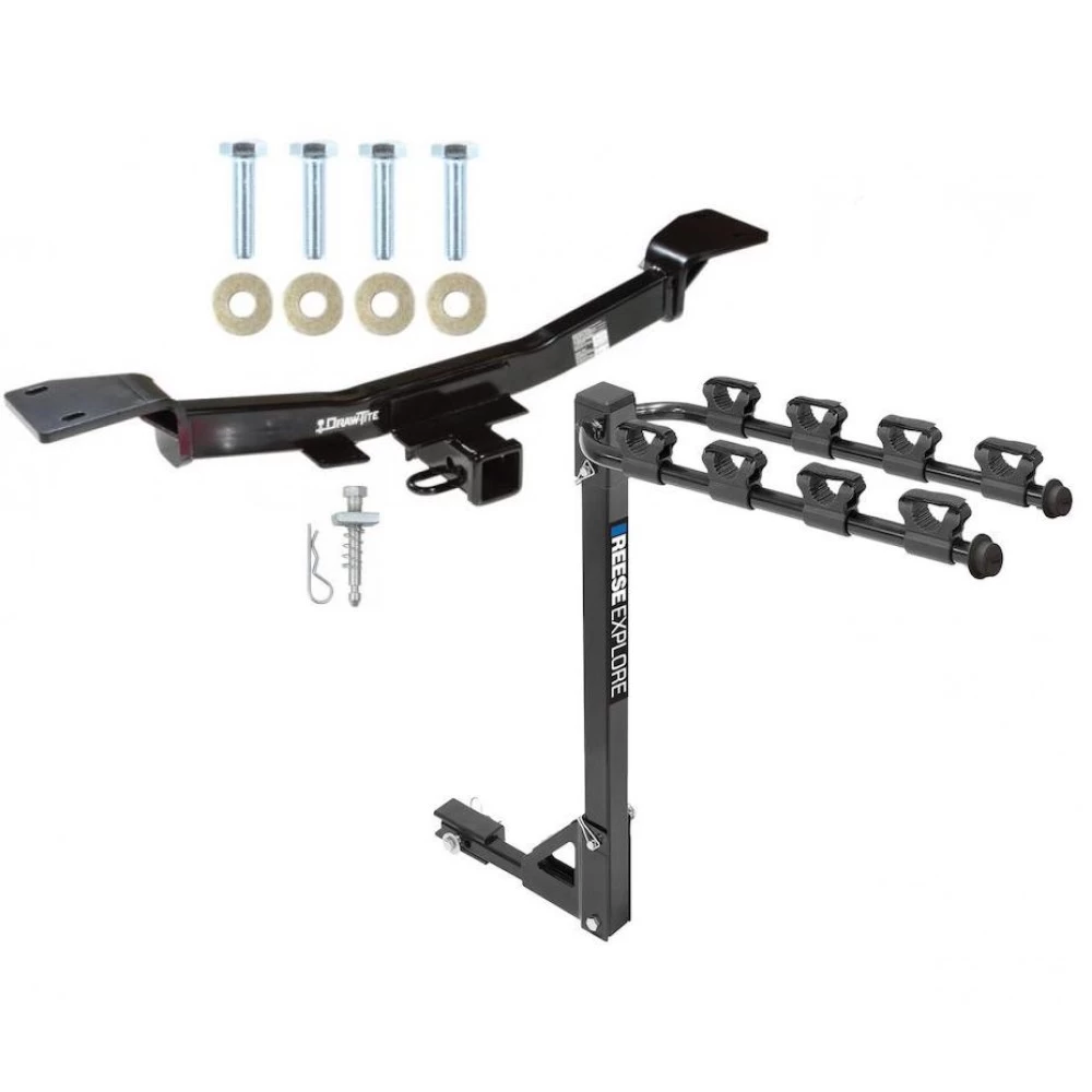 Trailer Tow Hitch w/ 4 Bike Rack For 05-09 Hyundai Tucson 05-10 KIA Sportage tilt away adult or child arms fold down carrier