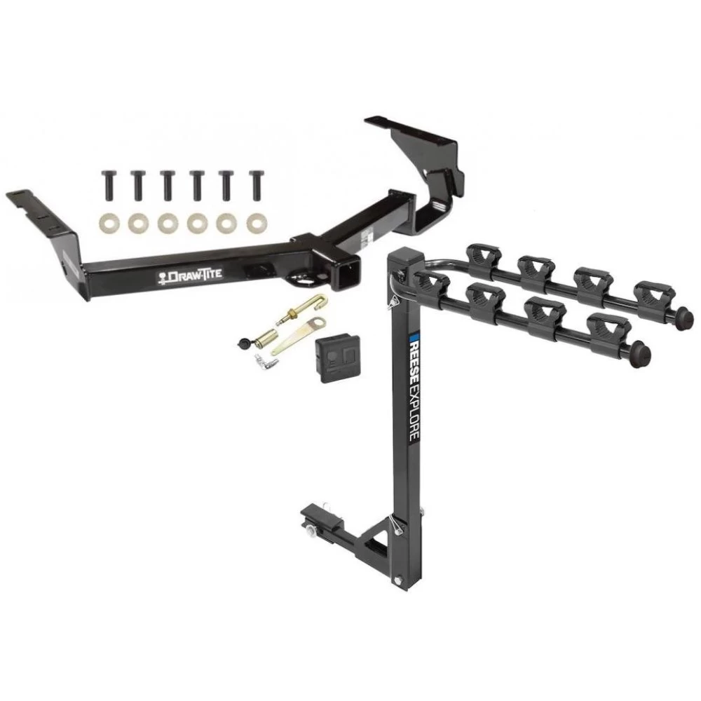 Trailer Tow Hitch w/ 4 Bike Rack For 08-13 Toyota Highlander Donut Spare Tire Only tilt away adult or child arms fold down carrier w/ Lock and Cover