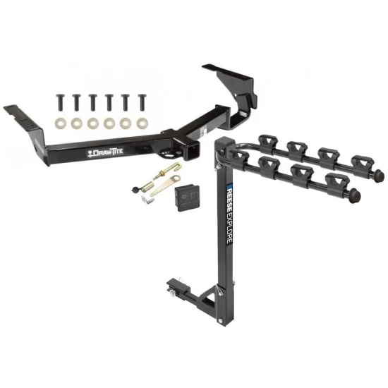 Trailer Tow Hitch w/ 4 Bike Rack For 08-13 Toyota Highlander Donut Spare Tire Only tilt away adult or child arms fold down carrier w/ Lock and Cover