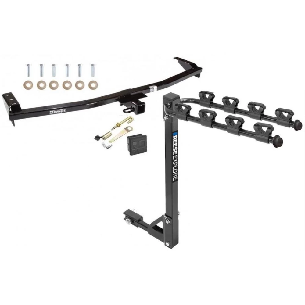 Trailer Tow Hitch w/ 4 Bike Rack For 01-06 Acura MDX 03-08 Honda Pilot tilt away adult or child arms fold down carrier w/ Lock and Cover