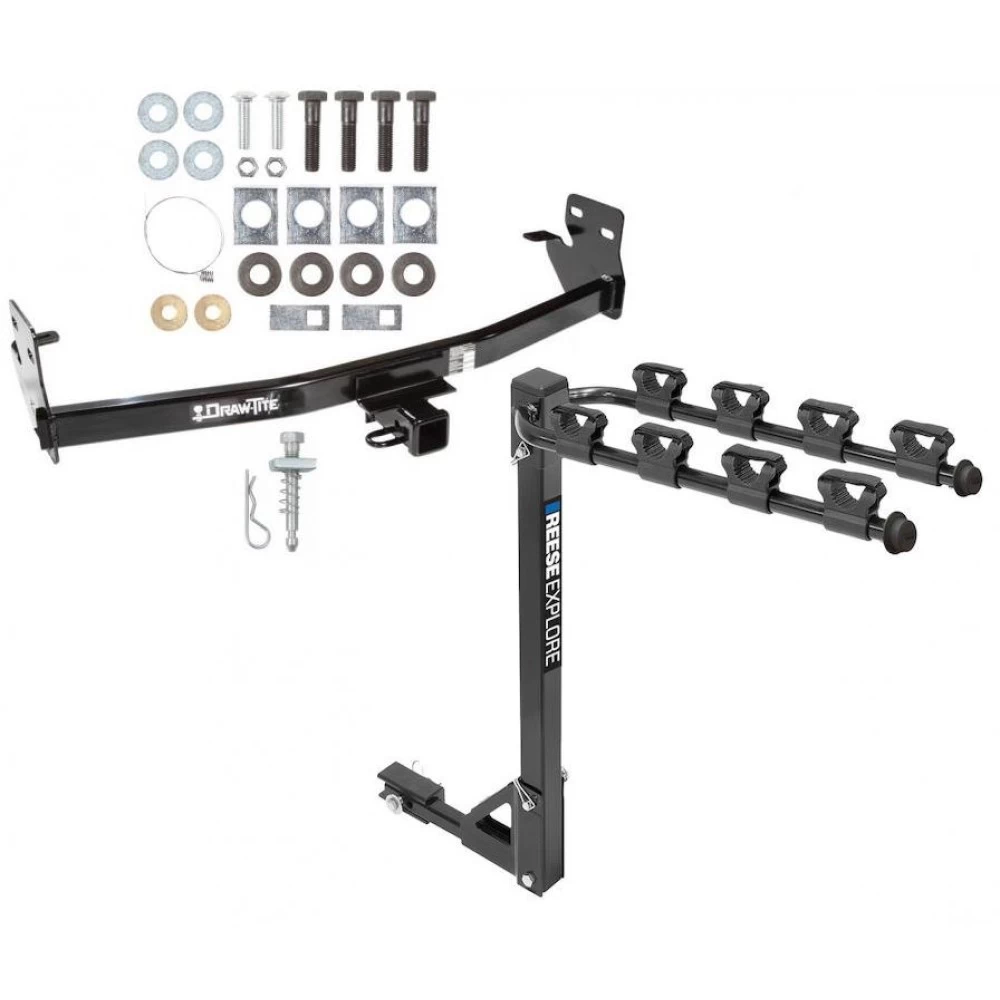 Trailer Tow Hitch w/ 4 Bike Rack For 04-12 Chevy Colorado GMC Canyon 06-08 Isuzu I-Series Pickup tilt away adult or child arms fold down carrier