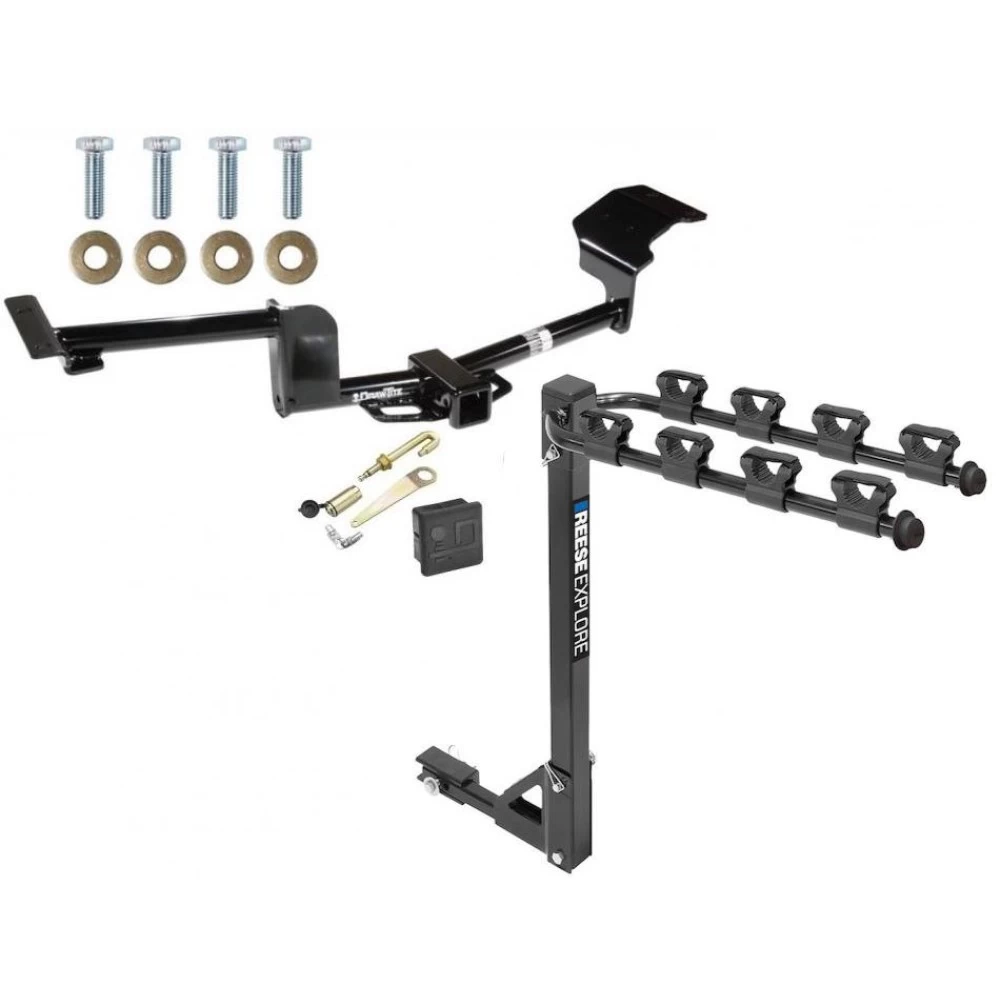 Trailer Tow Hitch w/ 4 Bike Rack For 09-20 Ford Flex 10-19 Lincoln MKT tilt away adult or child arms fold down carrier w/ Lock and Cover