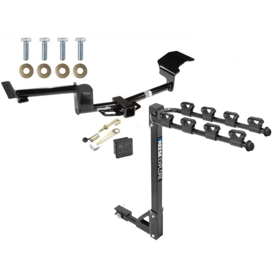 Trailer Tow Hitch w/ 4 Bike Rack For 09-20 Ford Flex 10-19 Lincoln MKT tilt away adult or child arms fold down carrier w/ Lock and Cover