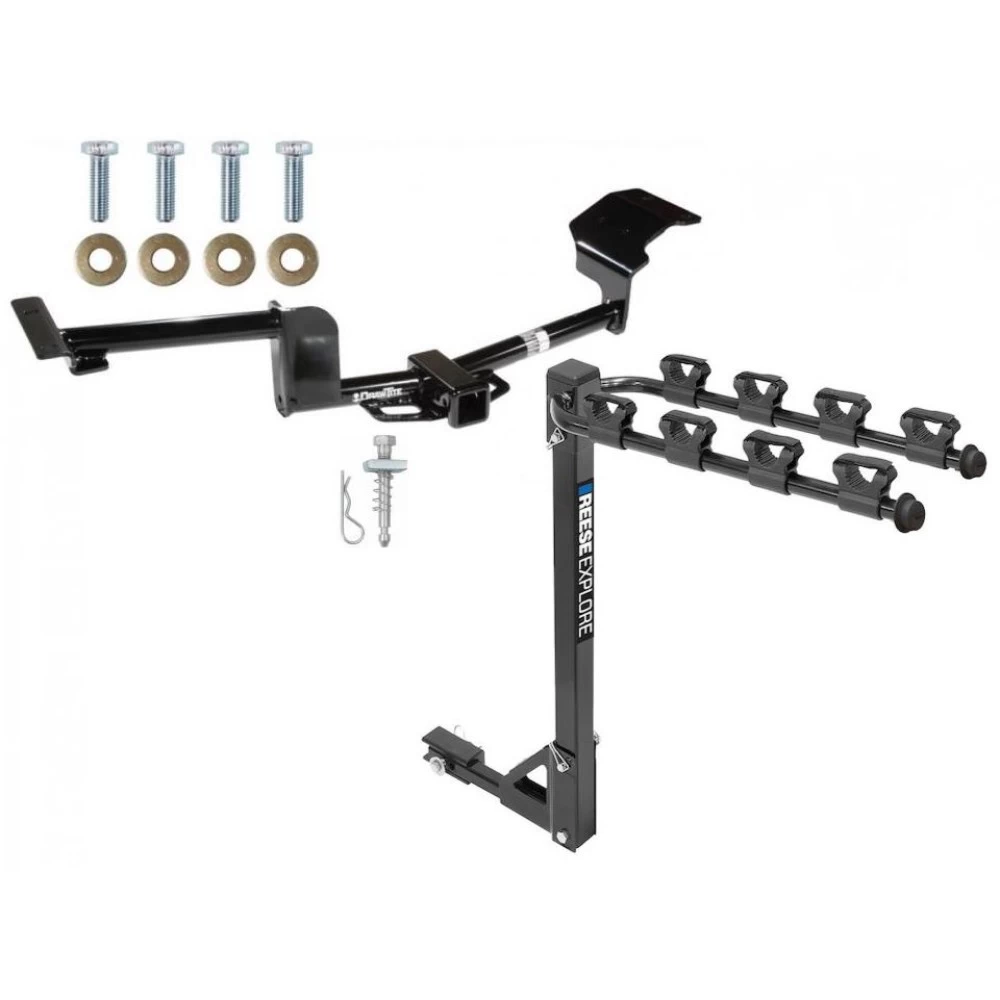Trailer Tow Hitch w/ 4 Bike Rack For 09-20 Ford Flex 10-19 Lincoln MKT tilt away adult or child arms fold down carrier