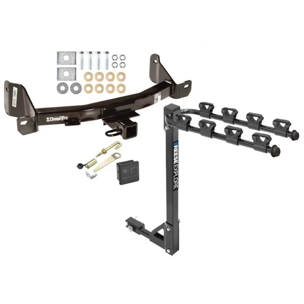 Trailer Tow Hitch w/ 4 Bike Rack For 09-14 Ford F-150 tilt away adult or child arms fold down carrier w/ Lock and Cover