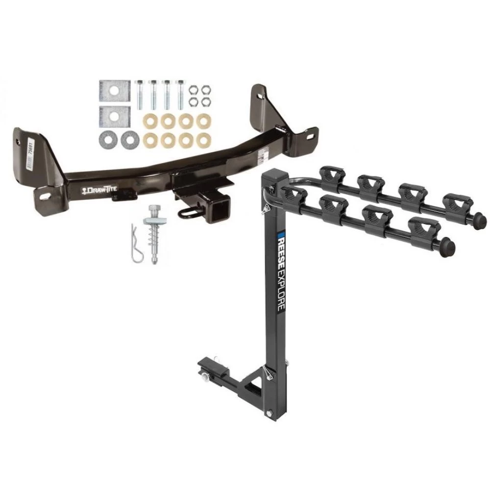 Trailer Tow Hitch w/ 4 Bike Rack For 09-14 F-150 10-14 Raptor w/o OEM Hitch tilt away adult or child arms fold down carrier