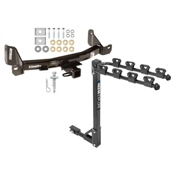 Trailer Tow Hitch w/ 4 Bike Rack For 09-14 F-150 10-14 Raptor w/o OEM Hitch tilt away adult or child arms fold down carrier