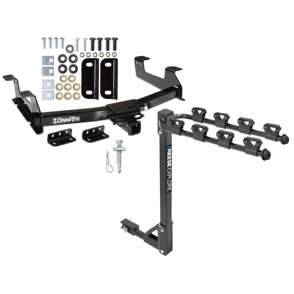 Trailer Tow Hitch w/ 4 Bike Rack For 11-14 Chevy Silverado GMC Sierra 2500 3500 HD tilt away adult or child arms fold down carrier