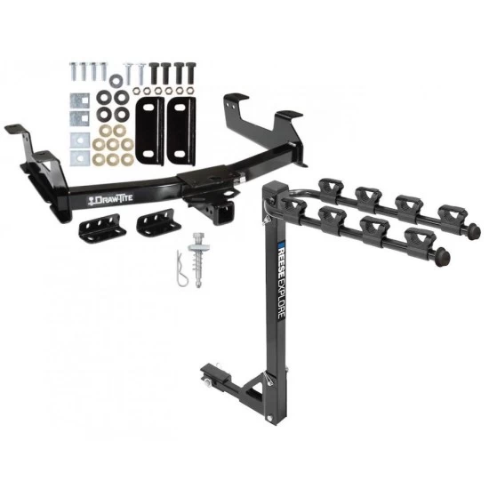 Trailer Tow Hitch w/ 4 Bike Rack For 11-14 Chevy Silverado GMC Sierra 2500 3500 HD tilt away adult or child arms fold down carrier