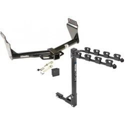Trailer Tow Hitch w/ 4 Bike Rack For 11-26 Dodge Durango 14-21 Jeep Grand Cherokee EcoDiesel tilt away adult or child arms fold down carrier w/ Lock and Cover