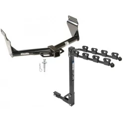 Trailer Tow Hitch w/ 4 Bike Rack For 11-26 Dodge Durango 14-21 Jeep Grand Cherokee EcoDiesel tilt away adult or child arms fold down carrier