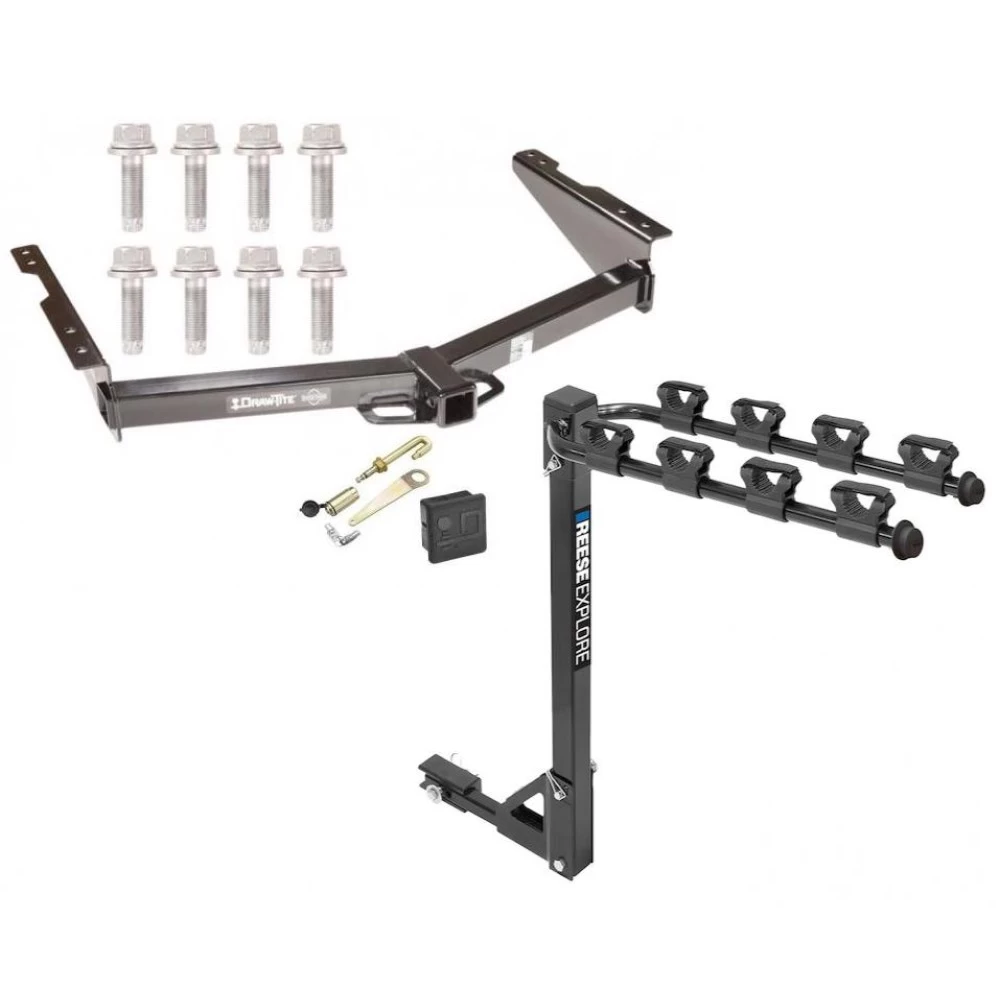 Trailer Tow Hitch w/ 4 Bike Rack For 12-21 Nissan NV2500 NV3500 13-21 NV1500 tilt away adult or child arms fold down carrier w/ Lock and Cover