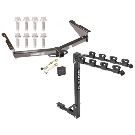 Trailer Tow Hitch w/ 4 Bike Rack For 12-21 Nissan NV2500 NV3500 13-21 NV1500 tilt away adult or child arms fold down carrier w/ Lock and Cover