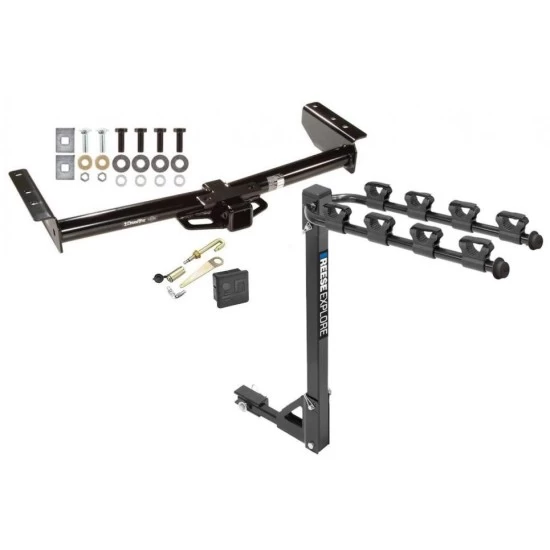 Trailer Tow Hitch w/ 4 Bike Rack For 00-06 Chevy Avalanche Suburban Tahoe GMC Yukon 2002 Escalade tilt away adult or child arms fold down carrier w/ Lock and Cover