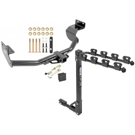Trailer Tow Hitch w/ 4 Bike Rack For 13-18 Hyundai Santa Fe Sport 5Passenger 14-15 KIA Sorento tilt away adult or child arms fold down carrier w/ Lock and Cover