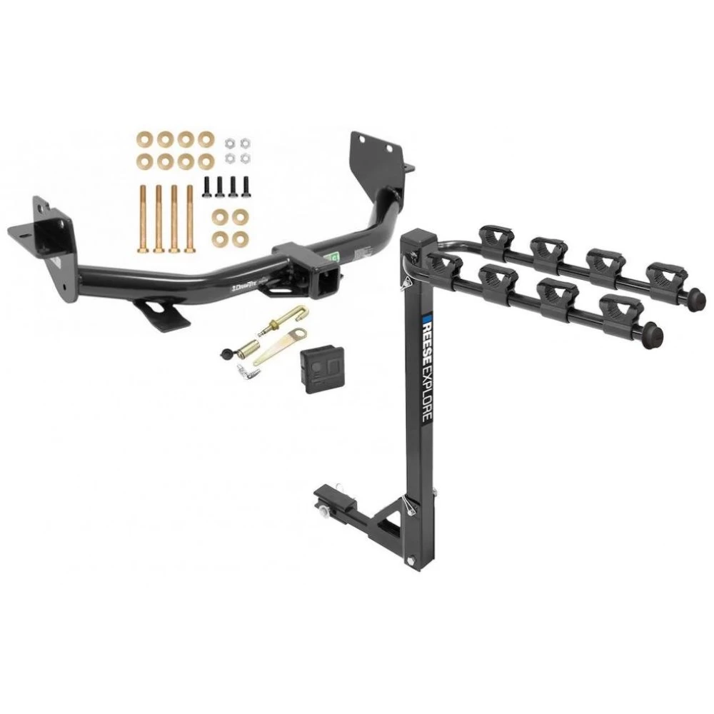 Trailer Tow Hitch w/ 4 Bike Rack For 13-18 Hyundai Santa Fe 6/7 Passenger 2019 XL ONLY tilt away adult or child arms fold down carrier w/ Lock and Cover