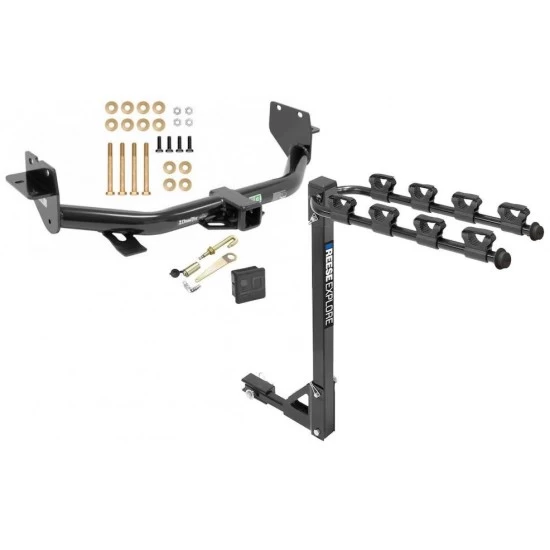 Trailer Tow Hitch w/ 4 Bike Rack For 13-18 Hyundai Santa Fe 6/7 Passenger 2019 XL ONLY tilt away adult or child arms fold down carrier w/ Lock and Cover