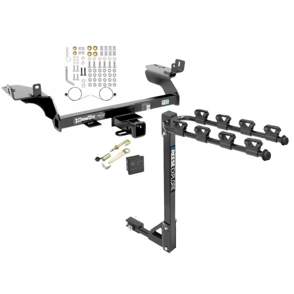 Trailer Tow Hitch w/ 4 Bike Rack For 13-19 Ford Escape tilt away adult or child arms fold down carrier w/ Lock and Cover