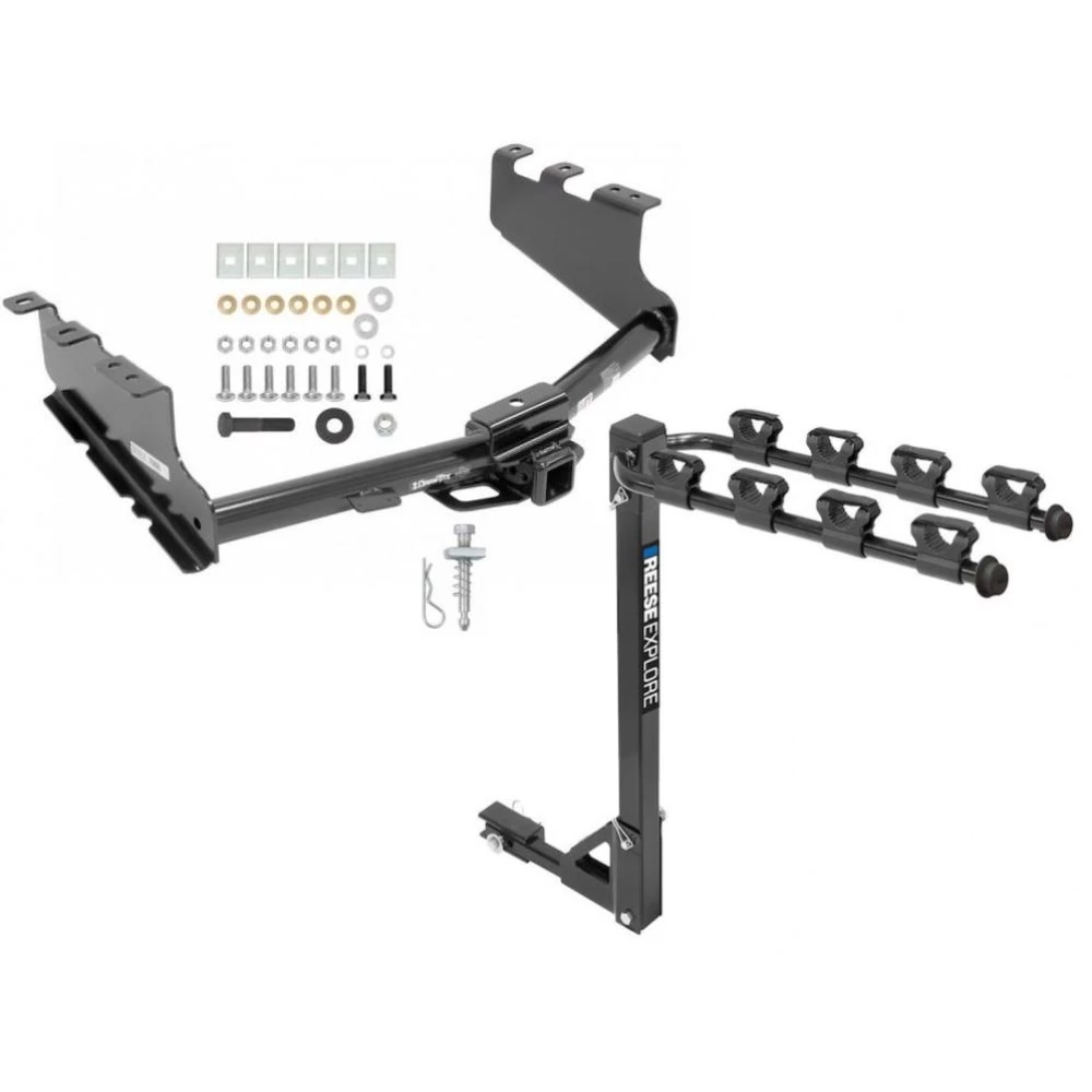 Trailer Tow Hitch w/ 4 Bike Rack For 14-18 Chevy Silverado GMC Sierra 1500 2019 LD Legacy tilt away adult or child arms fold down carrier