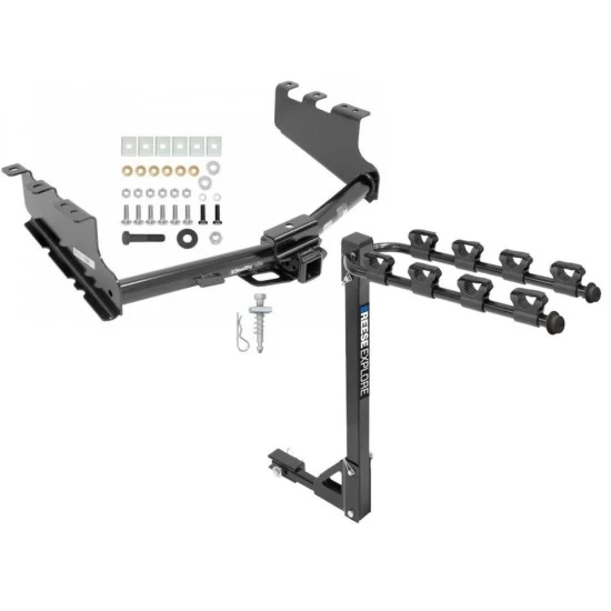 Trailer Tow Hitch w/ 4 Bike Rack For 14-18 Chevy Silverado GMC Sierra 1500 2019 LD Legacy tilt away adult or child arms fold down carrier