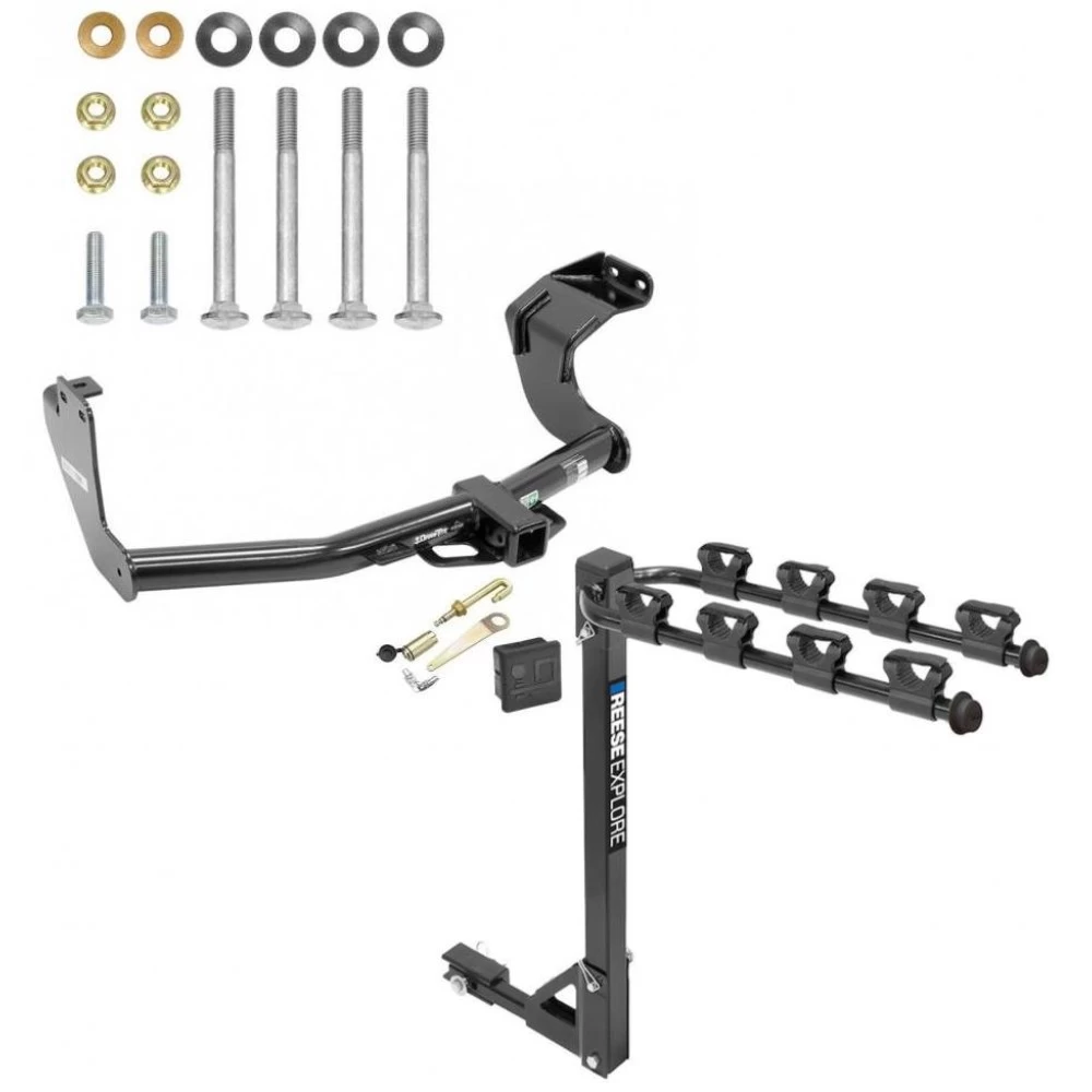 Trailer Tow Hitch w/ 4 Bike Rack For 14-20 Mitsubishi Outlander Except PHEV tilt away adult or child arms fold down carrier w/ Lock and Cover