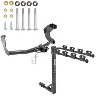 Trailer Tow Hitch w/ 4 Bike Rack For 14-20 Mitsubishi Outlander Except PHEV tilt away adult or child arms fold down carrier